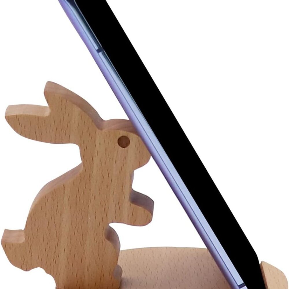 Cute Bunny Cellphone Stand Holder Wooden Smartphone Desk Holder for All Mobile P